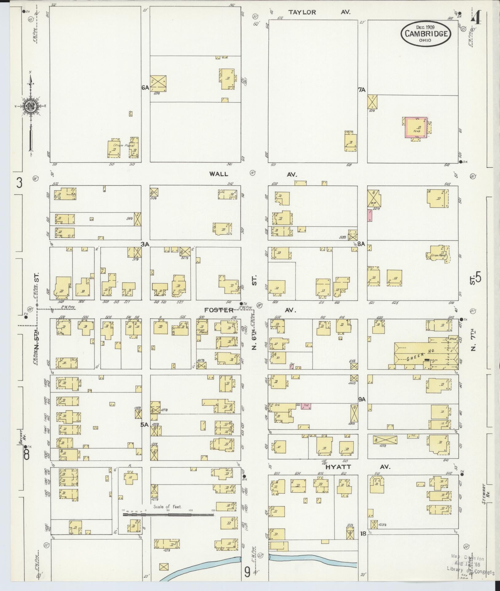 Sanborn Fire Insurance Map from Cambridge, Guernsey County, Ohio (1909), Sheet #0004 - Historic Sanborn Fire Insurance Map Print, vintage old map wall art, antique decor, genealogy gift, Ohio Ohio map
