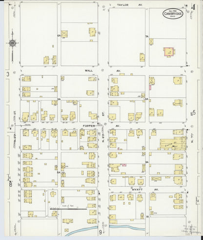 Sanborn Fire Insurance Map from Cambridge, Guernsey County, Ohio (1909), Sheet #0004 - Historic Sanborn Fire Insurance Map Print, vintage old map wall art, antique decor, genealogy gift, Ohio Ohio map