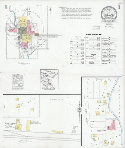 Sanborn Fire Insurance Map from Delano, Wright County, Minnesota (1930), Sheet #0001 - Historic Sanborn Fire Insurance Map Print, vintage old map wall art, antique decor, genealogy gift, Minnesota Minnesota map