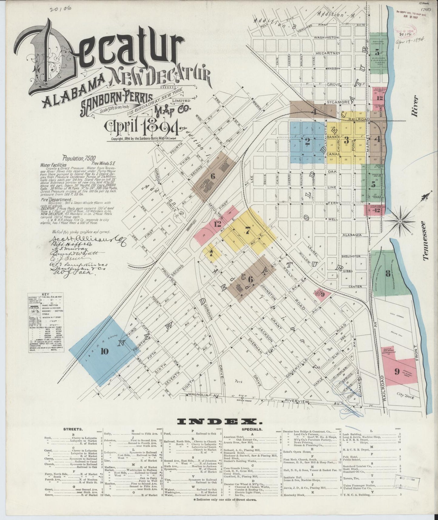 Sanborn Fire Insurance Map from Decatur, Morgan County, Alabama (1894), Sheet #0001 - Historic Sanborn Fire Insurance Map Print, vintage old map wall art, antique decor, genealogy gift, Alabama Alabama map