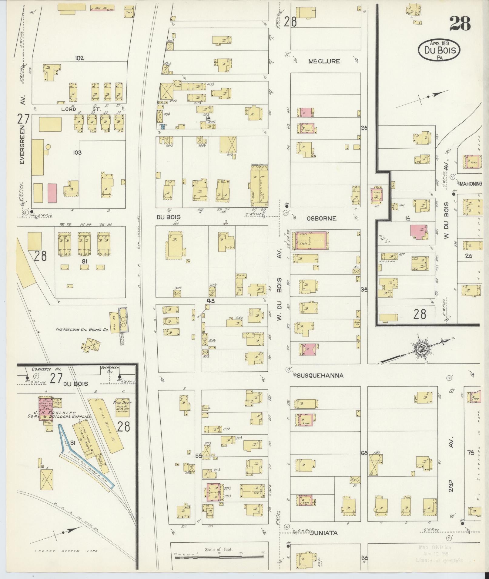 Sanborn Fire Insurance Map from Du Bois, Clearfield County, Pennsylvania (1913), Sheet #0028 - Historic Sanborn Fire Insurance Map Print, vintage old map wall art, antique decor, genealogy gift, Pennsylvania Pennsylvania map
