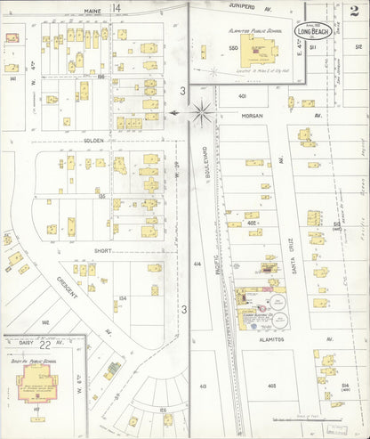 Sanborn Fire Insurance Map from Long Beach, Los Angeles County, California (1905), Sheet #0002 - Complete Map Set gallery image, historic Sanborn map, vintage wall art, California California