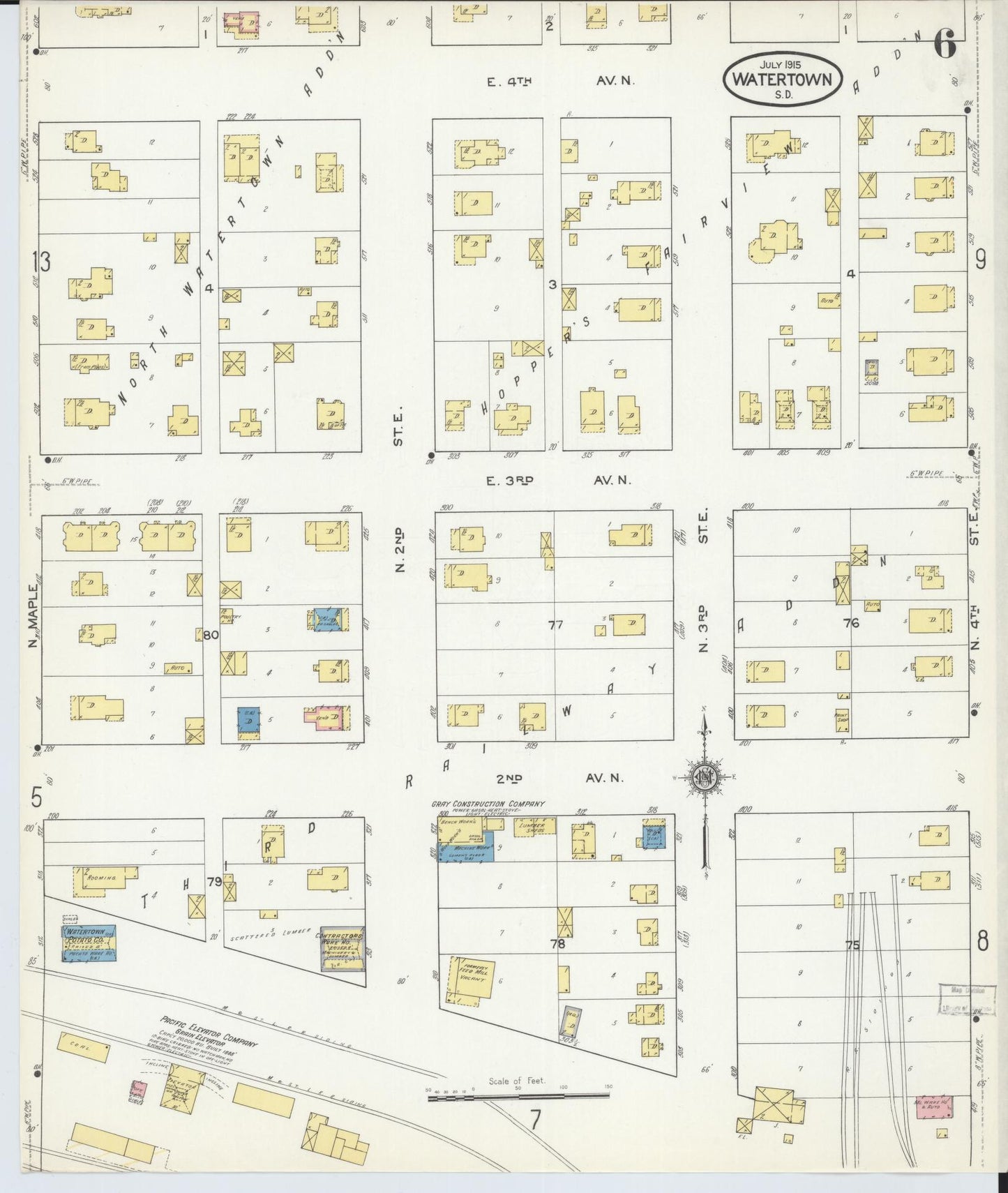 Sanborn Fire Insurance Map from Watertown, Codington County, South Dakota (1915), Sheet #0006 - Historic Sanborn Fire Insurance Map Print, vintage old map wall art, antique decor, genealogy gift, South Dakota South Dakota map