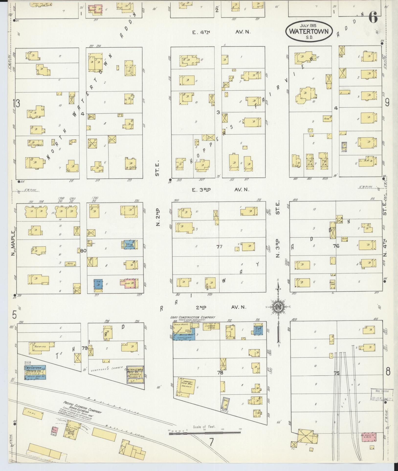 Sanborn Fire Insurance Map from Watertown, Codington County, South Dakota (1915), Sheet #0006 - Historic Sanborn Fire Insurance Map Print, vintage old map wall art, antique decor, genealogy gift, South Dakota South Dakota map