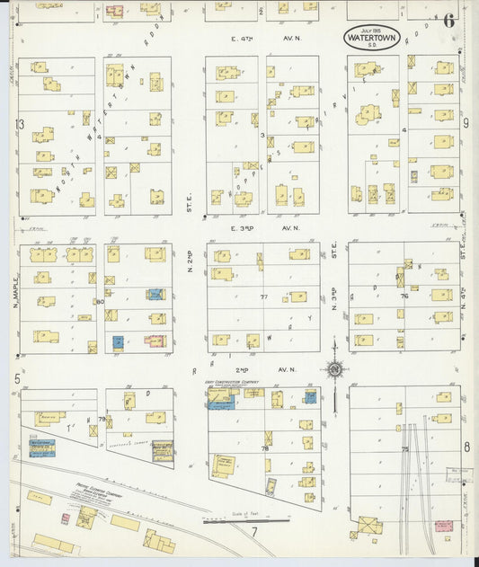 Sanborn Fire Insurance Map from Watertown, Codington County, South Dakota (1915), Sheet #0006 - Historic Sanborn Fire Insurance Map Print, vintage old map wall art, antique decor, genealogy gift, South Dakota South Dakota map