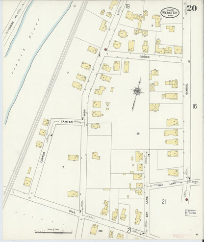 Sanborn Fire Insurance Map from Webster, Worcester County, Massachusetts (1911), Sheet #0020 - Historic Sanborn Fire Insurance Map Print, vintage old map wall art, antique decor, genealogy gift, Massachusetts Massachusetts map