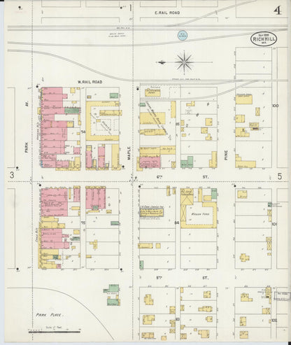 Sanborn Fire Insurance Map from Rich Hill, Bates County, Missouri (1898), Sheet #0004 - Complete Map Set gallery image, historic Sanborn map, vintage wall art, Missouri Missouri