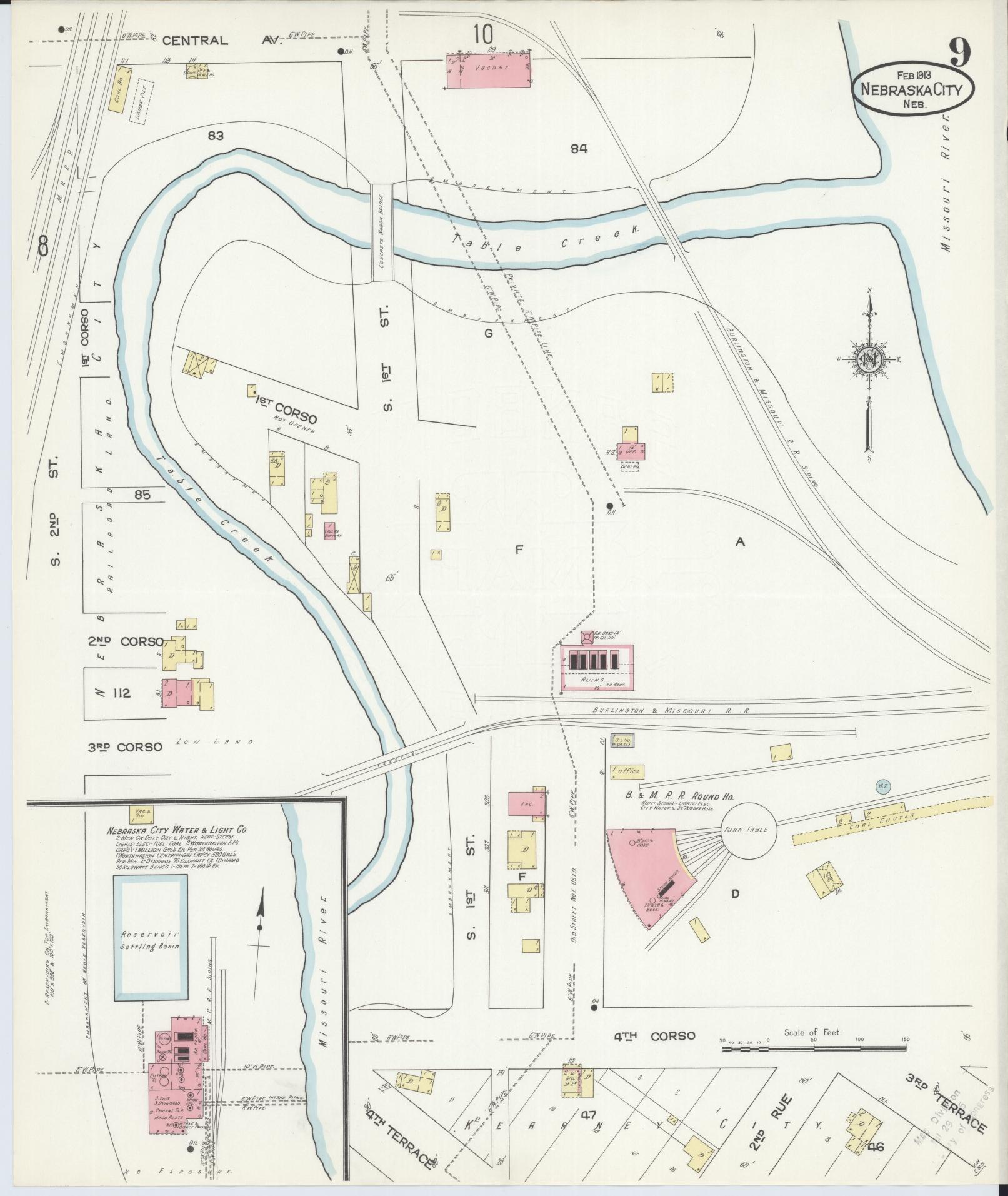 Sanborn Fire Insurance Map from Nebraska City, Otoe County, Nebraska (1913), Sheet #0009 - Historic Sanborn Fire Insurance Map Print, vintage old map wall art, antique decor, genealogy gift, Nebraska Nebraska map