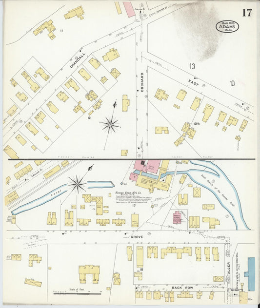 Sanborn Fire Insurance Map from Adams, Berkshire County, Massachusetts (1908), Sheet #0017 - Historic Sanborn Fire Insurance Map Print, vintage old map wall art, antique decor, genealogy gift, Massachusetts Massachusetts map