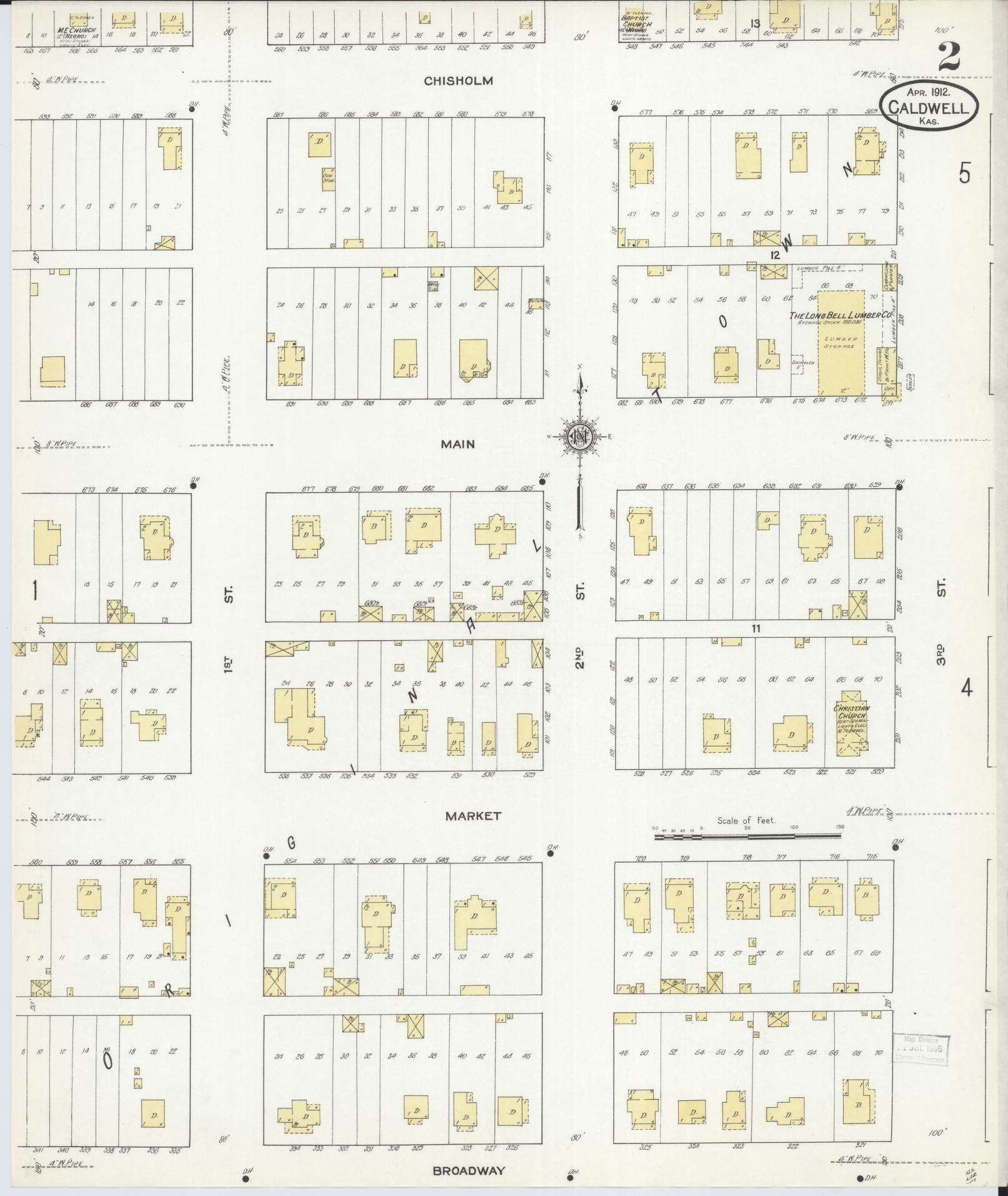 Sanborn Fire Insurance Map from Caldwell, Sumner County, Kansas (1912), Sheet #0002 - Historic Sanborn Fire Insurance Map Print, vintage old map wall art, antique decor, genealogy gift, Kansas Kansas map