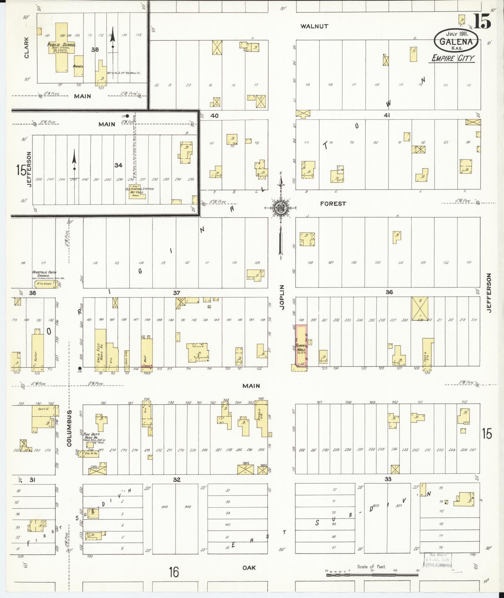 Sanborn Fire Insurance Map from Galena, Cherokee County, Kansas (1911), Sheet #0015 - Historic Sanborn Fire Insurance Map Print, vintage old map wall art, antique decor, genealogy gift, Kansas Kansas map
