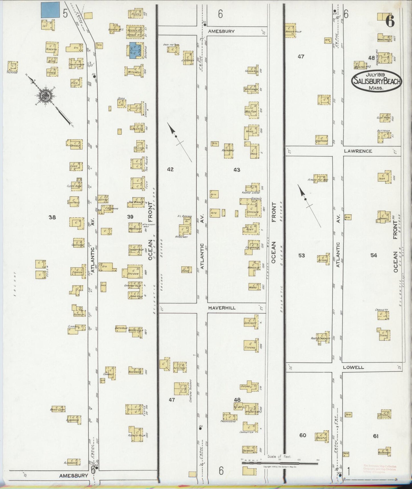 Sanborn Fire Insurance Map from Salisbury, Essex County, Massachusetts (1919), Sheet #0006 - Complete Map Set gallery image, historic Sanborn map, vintage wall art, Massachusetts Massachusetts