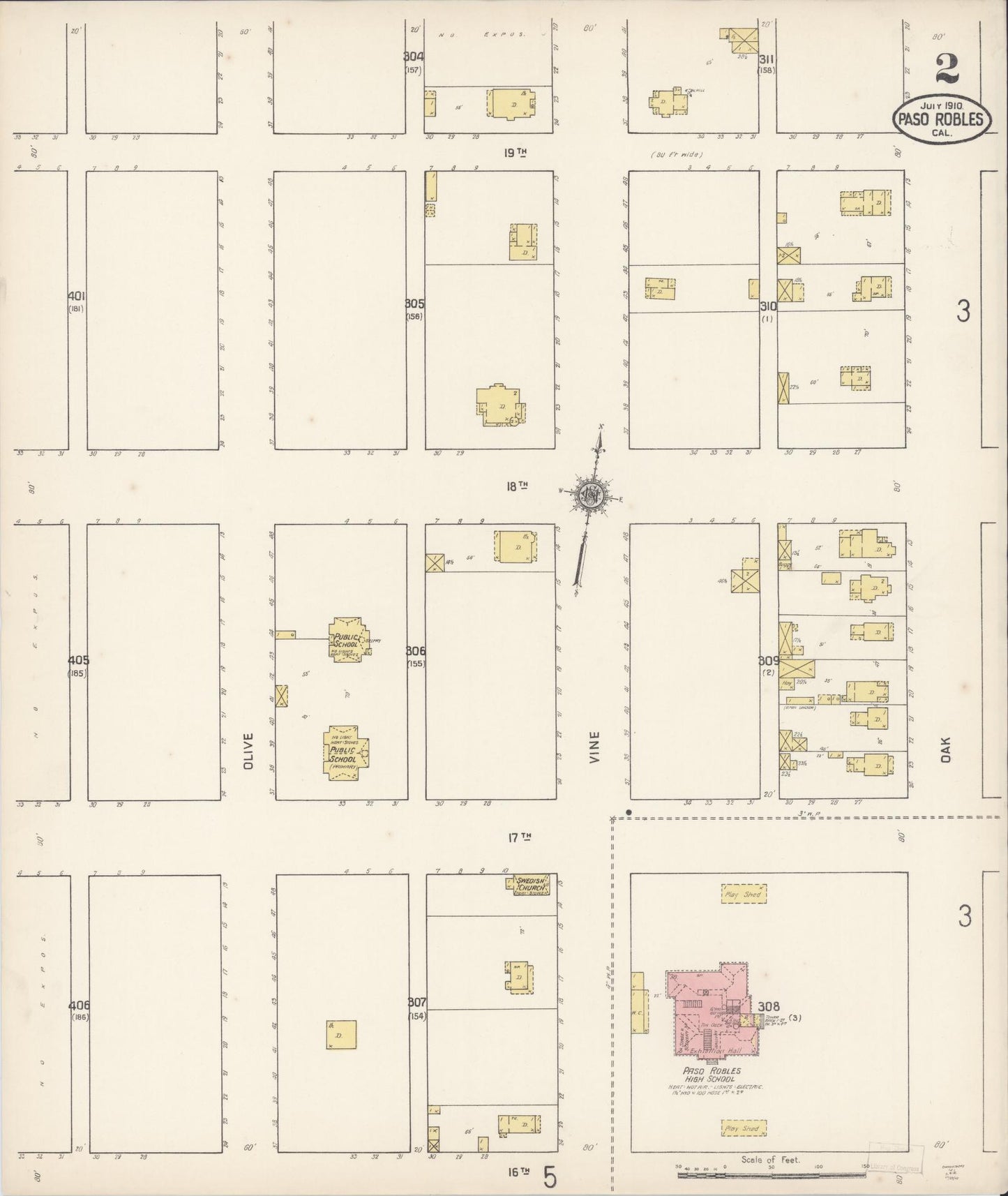 Sanborn Fire Insurance Map from Paso Robles, San Luis Obispo County, California (1910), Sheet #0002 - Complete Map Set gallery image, historic Sanborn map, vintage wall art, California California