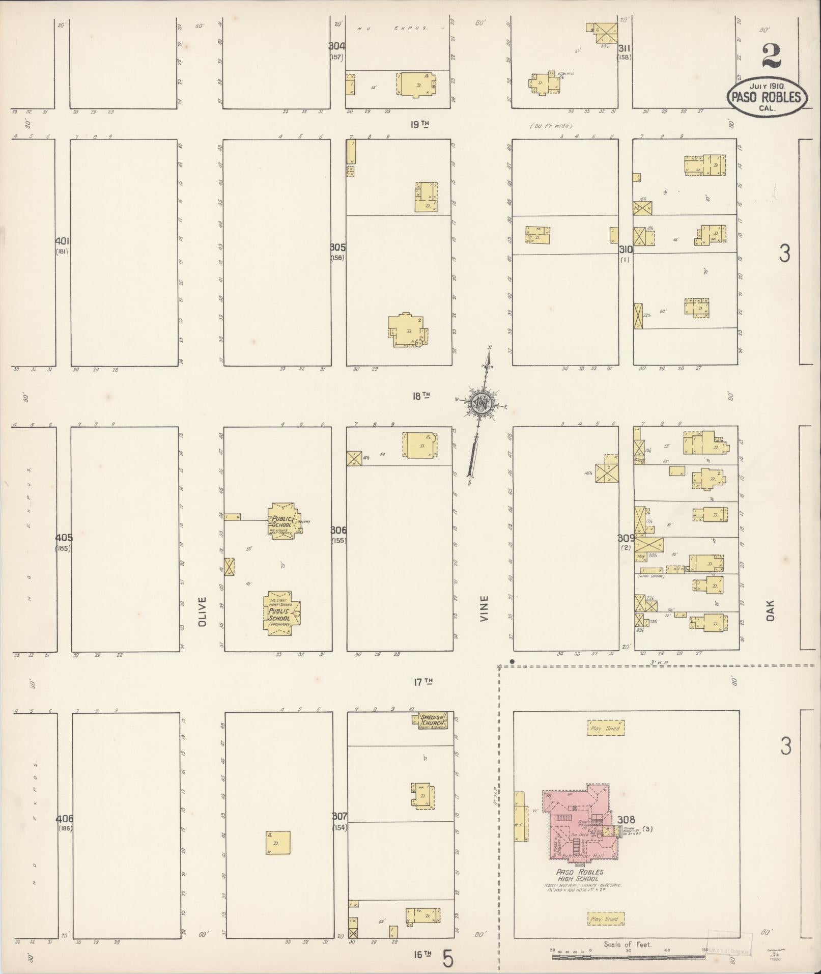 Sanborn Fire Insurance Map from Paso Robles, San Luis Obispo County, California (1910), Sheet #0002 - Complete Map Set gallery image, historic Sanborn map, vintage wall art, California California