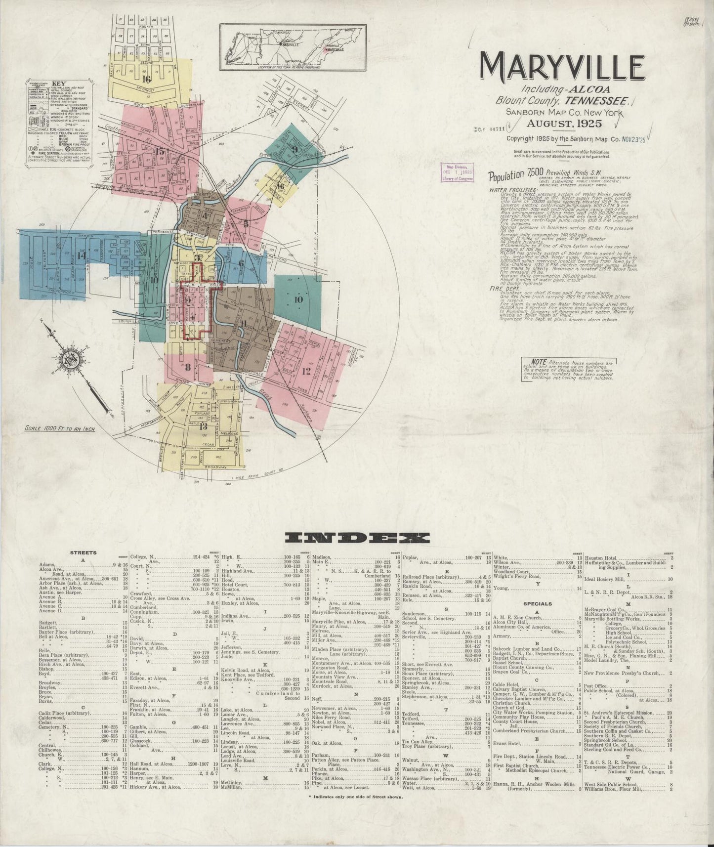 Sanborn Fire Insurance Map from Maryville, Blount County, Tennessee. (1925) – Historic Sanborn Fire Insurance Map Print
