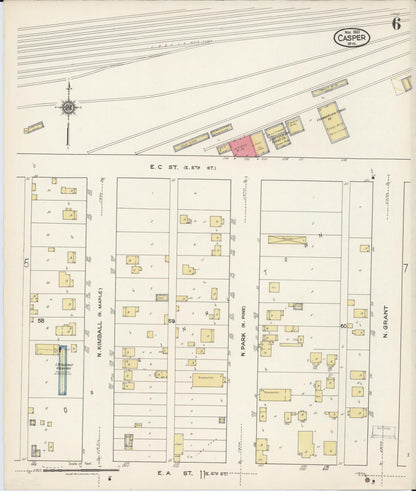 Sanborn Fire Insurance Map from Casper, Natrona County, Wyoming (1921), Sheet #0007 - Complete Map Set gallery image, historic Sanborn map, vintage wall art, Wyoming Wyoming