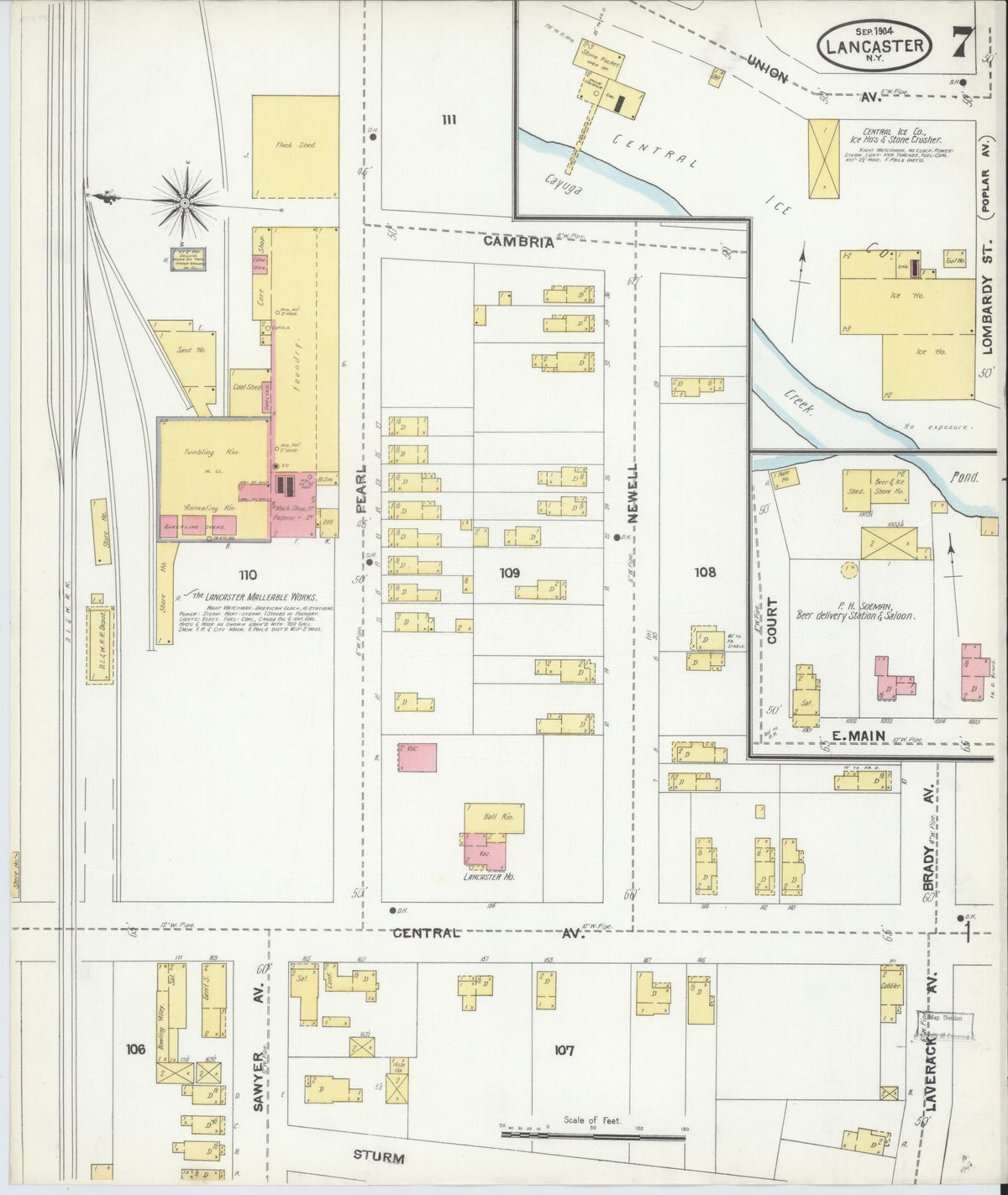 Sanborn Fire Insurance Map from Lancaster, Erie County, New York (1904), Sheet #0007 - Complete Map Set gallery image, historic Sanborn map, vintage wall art, New York New York