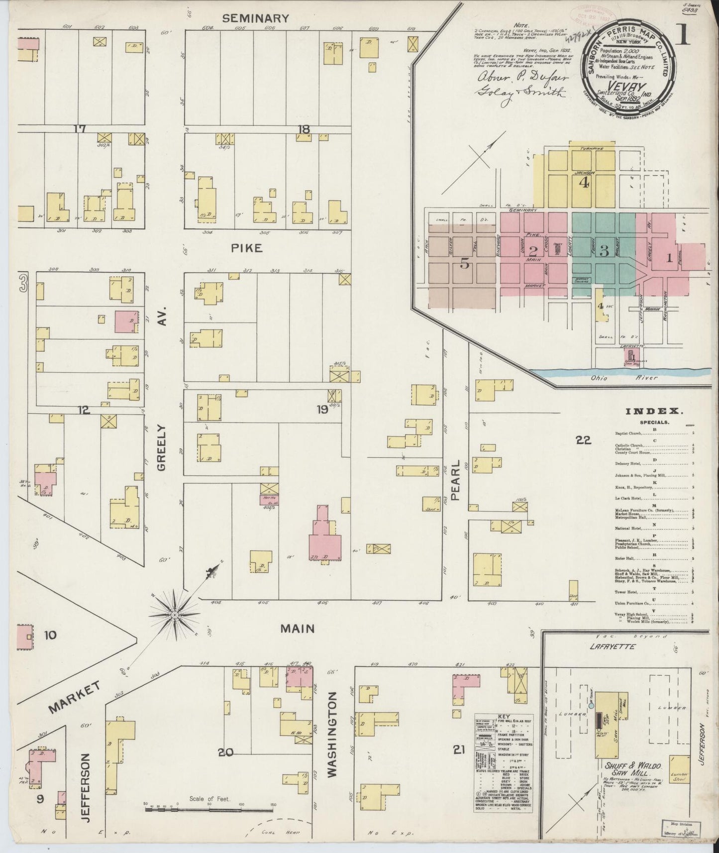 Sanborn Fire Insurance Map from Vevay, Switzerland County, Indiana. (1892) – Historic Sanborn Fire Insurance Map Print