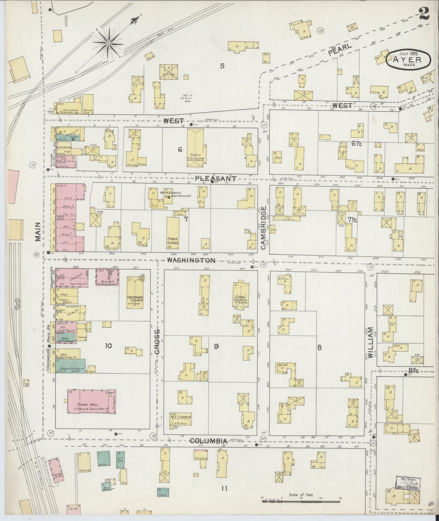Sanborn Fire Insurance Map from Ayer, Middlesex County, Massachusetts (1892), Sheet #0002 - Historic Sanborn Fire Insurance Map Print, vintage old map wall art, antique decor, genealogy gift, Massachusetts Massachusetts map