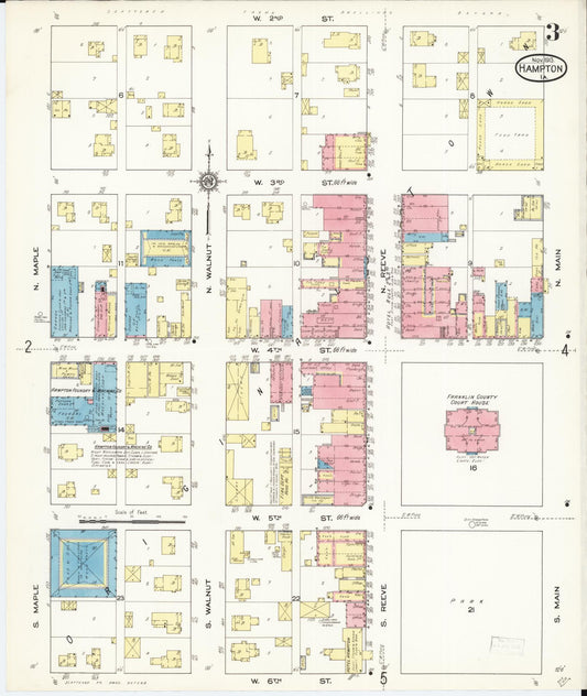 Sanborn Fire Insurance Map from Hampton, Franklin County, Iowa (1913), Sheet #0003 - Historic Sanborn Fire Insurance Map Print, vintage old map wall art