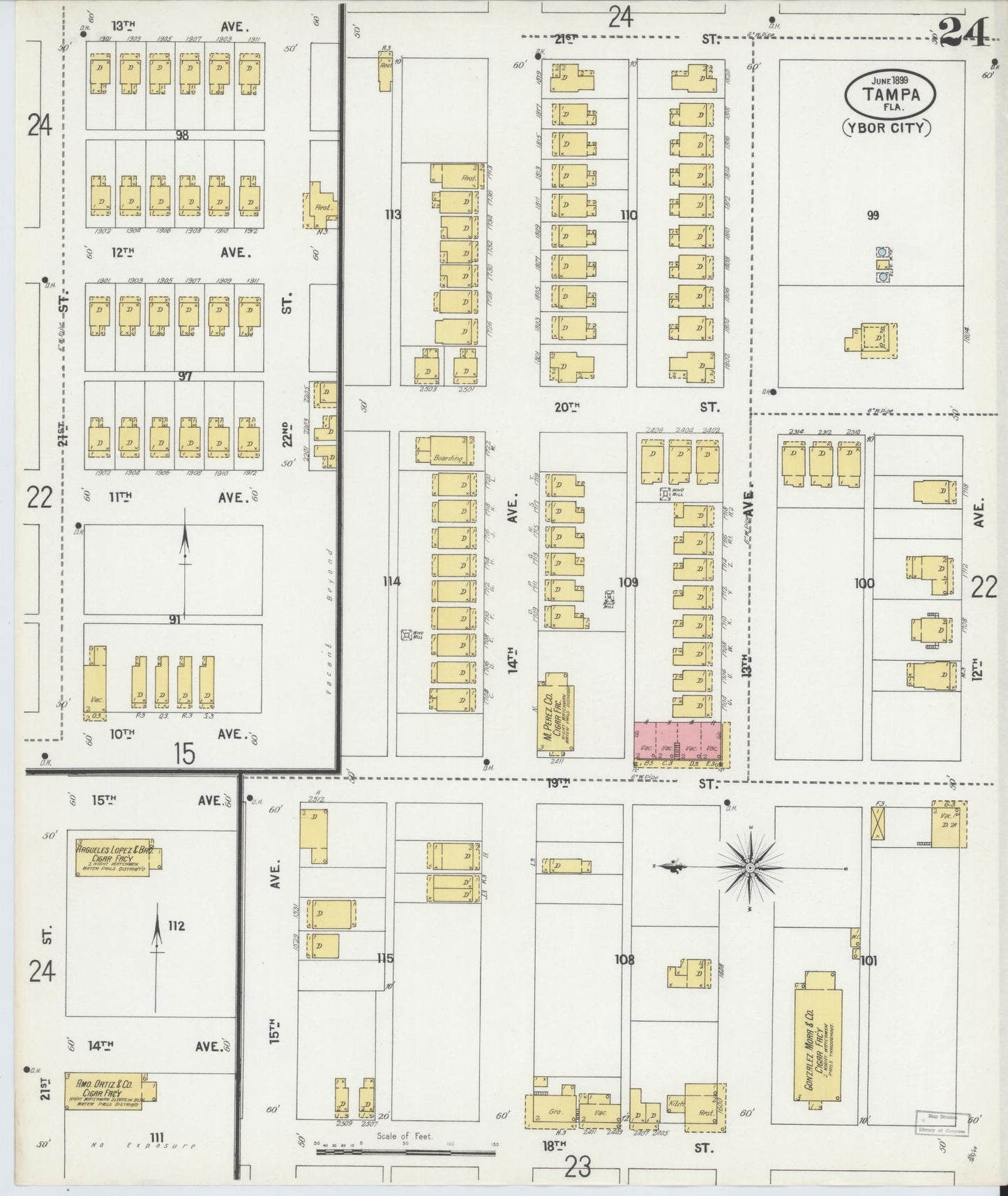 Sanborn Fire Insurance Map from Tampa, Hillsborough County, Florida (1899), Sheet #0024 - Historic Sanborn Fire Insurance Map Print, vintage old map wall art, antique decor, genealogy gift, Florida Florida map
