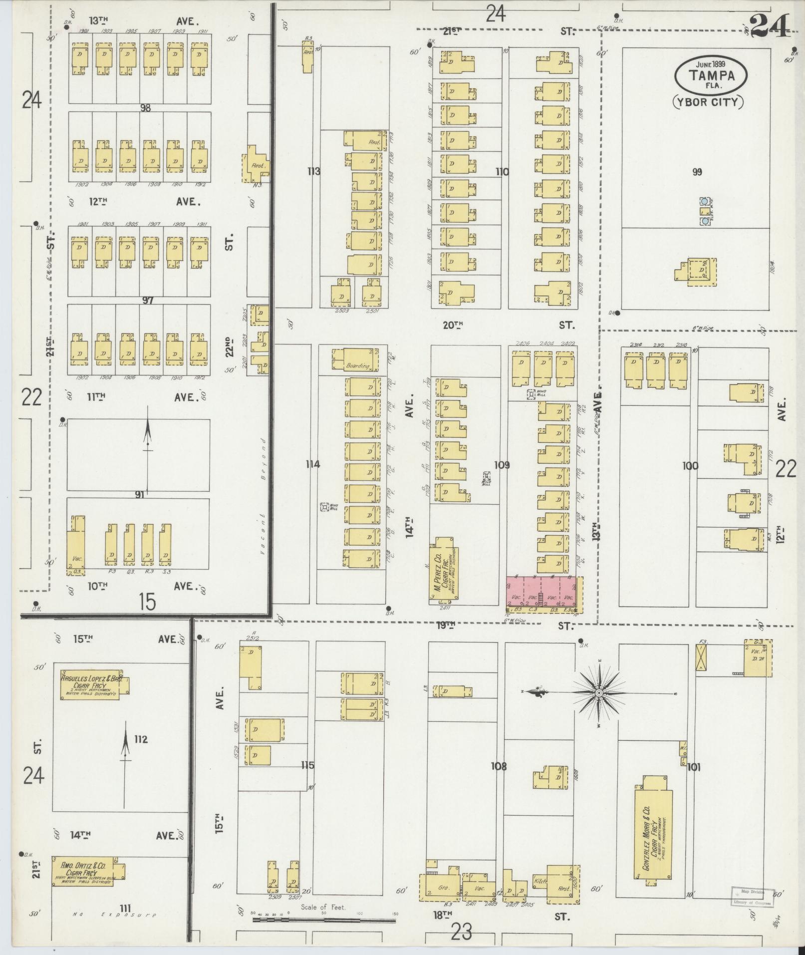 Sanborn Fire Insurance Map from Tampa, Hillsborough County, Florida (1899), Sheet #0024 - Historic Sanborn Fire Insurance Map Print, vintage old map wall art, antique decor, genealogy gift, Florida Florida map