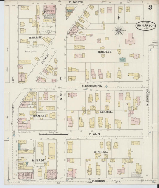 Sanborn Fire Insurance Map from Ann Arbor, Washtenaw County, Michigan (1888), Sheet #0003 - Historic Sanborn Fire Insurance Map Print, vintage old map wall art, antique decor, genealogy gift, Michigan Michigan map