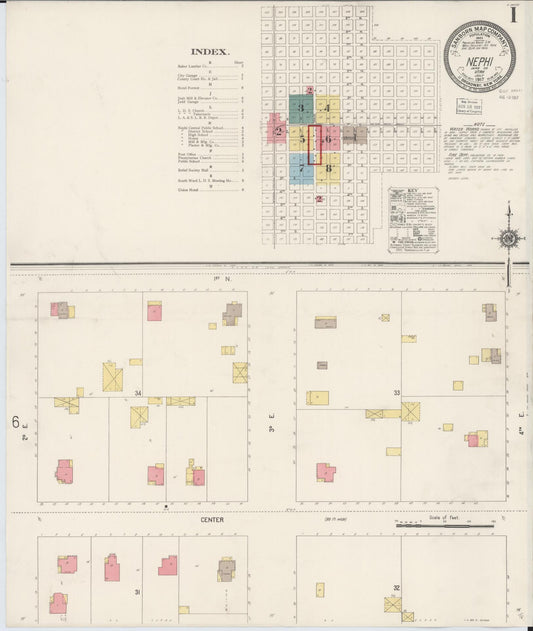 Sanborn Fire Insurance Map from Nephi, Juab County, Utah (1917), Sheet #0001 - Historic Sanborn Fire Insurance Map Print, vintage old map wall art, antique decor, genealogy gift, Utah Utah map