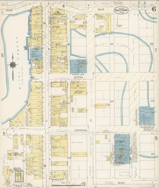 Sanborn Fire Insurance Map from Raymond, Pacific County, Washington (1913), Sheet #0006 - Historic Sanborn Fire Insurance Map Print, vintage old map wall art, antique decor, genealogy gift, Washington Washington map