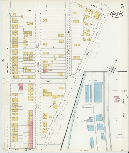 Sanborn Fire Insurance Map from Ambridge, Beaver County, Pennsylvania (1905), Sheet #0005 - Historic Sanborn Fire Insurance Map Print, vintage old map wall art, antique decor, genealogy gift, Pennsylvania Pennsylvania map