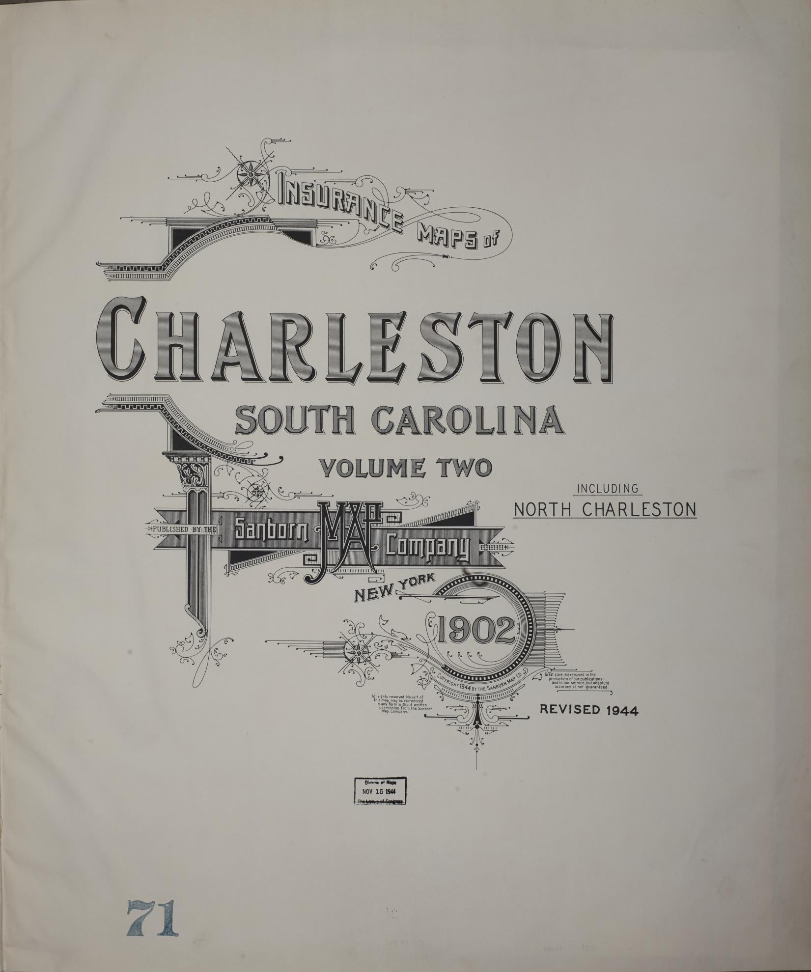 Sanborn Fire Insurance Map from Charleston, Charleston County, South Carolina (1944), Sheet #0001 - Complete Map Set gallery image, historic Sanborn map, vintage wall art, South Carolina South Carolina