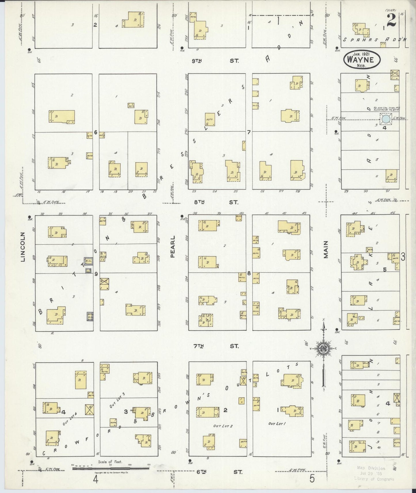 Sanborn Fire Insurance Map from Wayne, Wayne County, Nebraska (1921), Sheet #0002 - Complete Map Set gallery image, historic Sanborn map, vintage wall art, Nebraska Nebraska