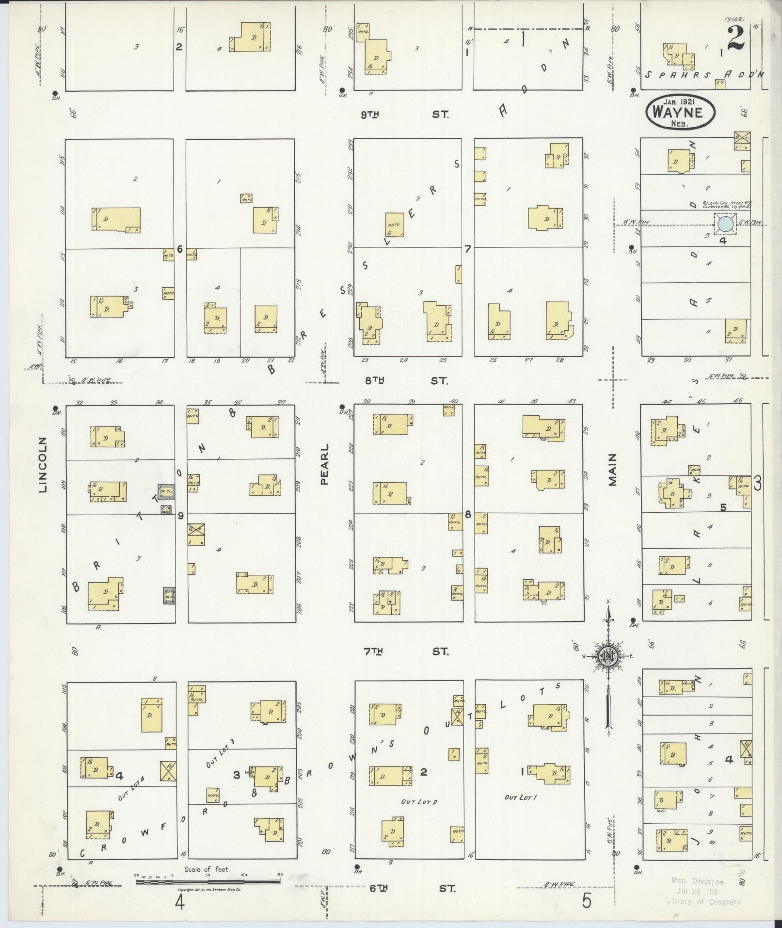 Sanborn Fire Insurance Map from Wayne, Wayne County, Nebraska (1921), Sheet #0002 - Complete Map Set gallery image, historic Sanborn map, vintage wall art, Nebraska Nebraska