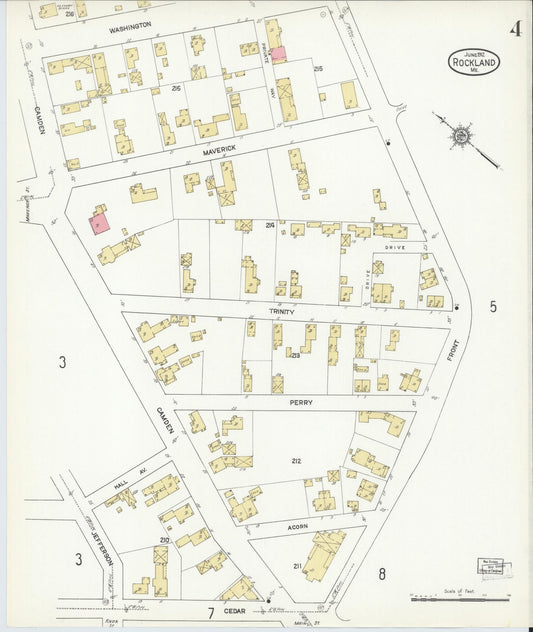 Sanborn Fire Insurance Map from Rockland, Knox County, Maine (1912), Sheet #0004 - Historic Sanborn Fire Insurance Map Print, vintage old map wall art, antique decor, genealogy gift, Maine Maine map
