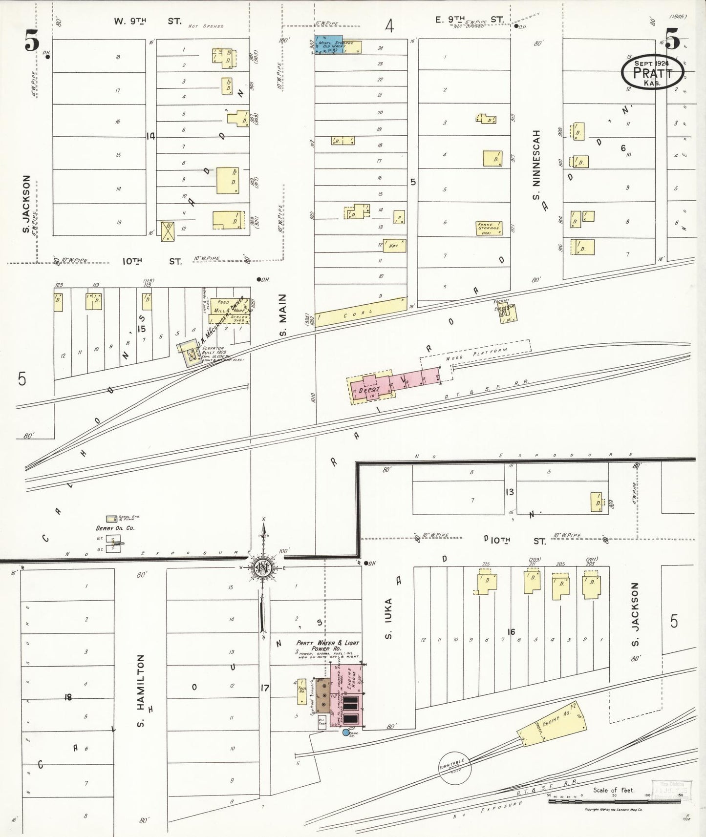 Sanborn Fire Insurance Map from Pratt, Pratt County, Kansas (1924), Sheet #0005 - Complete Map Set gallery image, historic Sanborn map, vintage wall art, Kansas Kansas