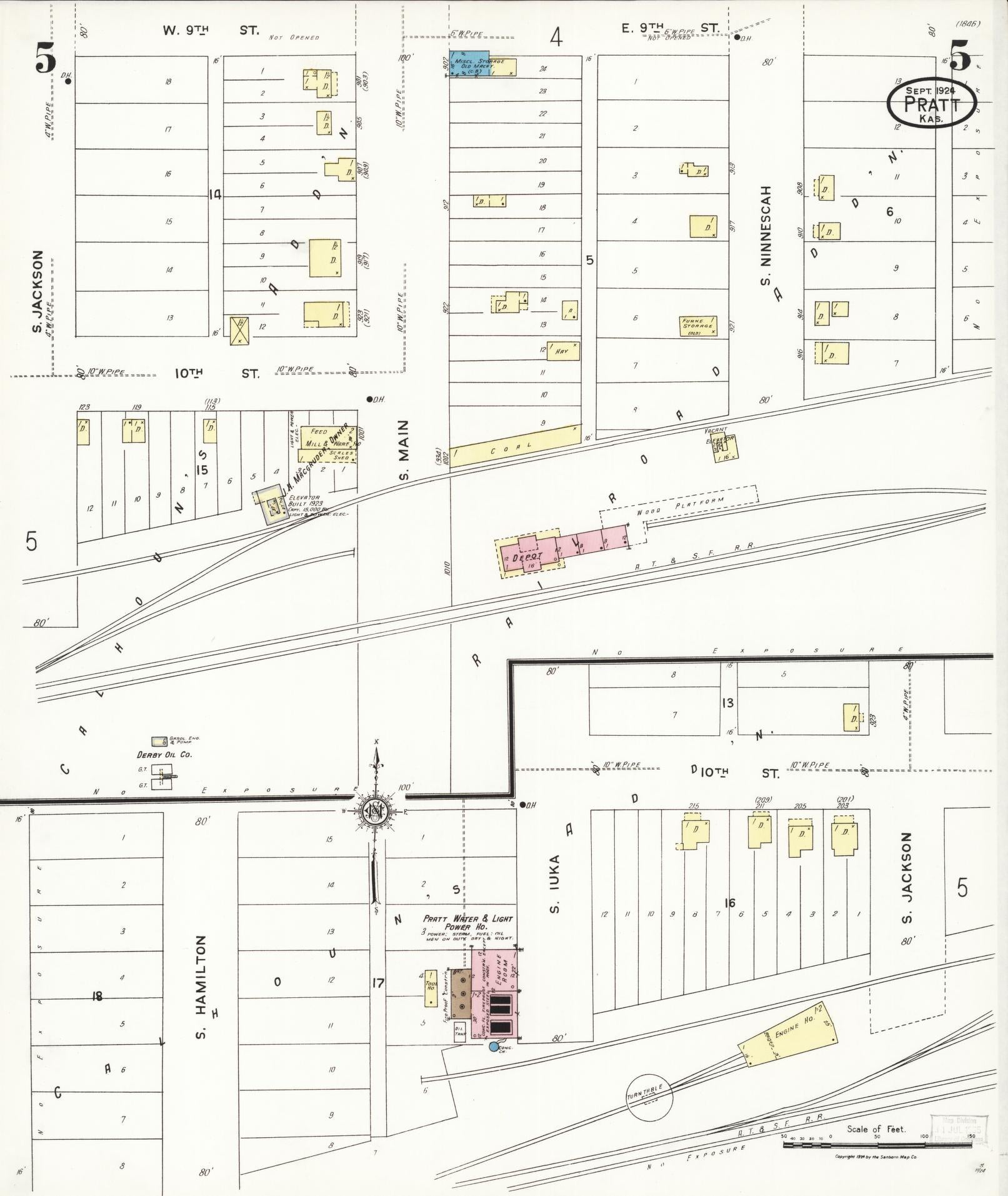 Sanborn Fire Insurance Map from Pratt, Pratt County, Kansas (1924), Sheet #0005 - Complete Map Set gallery image, historic Sanborn map, vintage wall art, Kansas Kansas