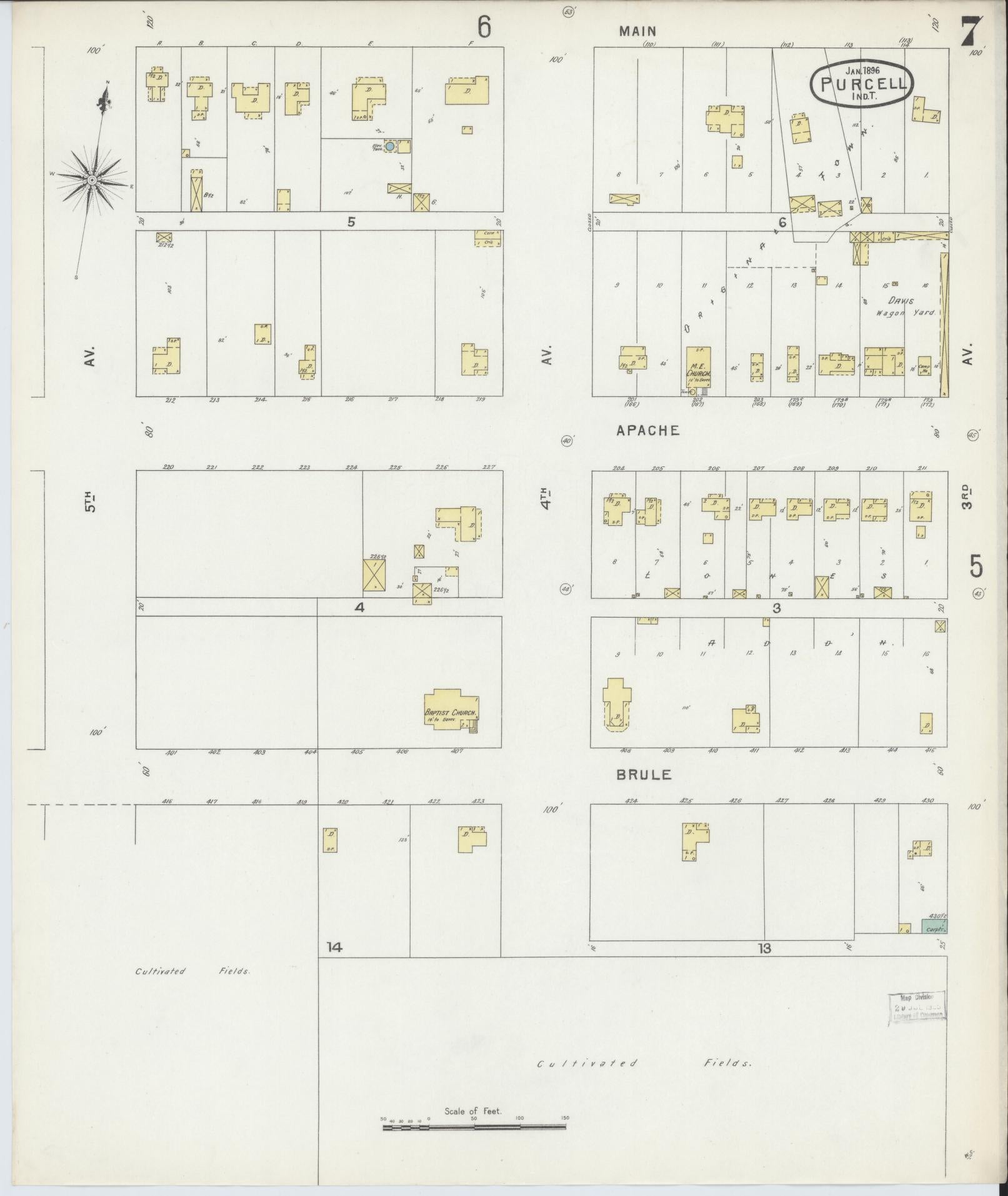Sanborn Fire Insurance Map from Purcell, McClain County, Oklahoma (1896), Sheet #0007 - Complete Map Set gallery image, historic Sanborn map, vintage wall art, Oklahoma Oklahoma