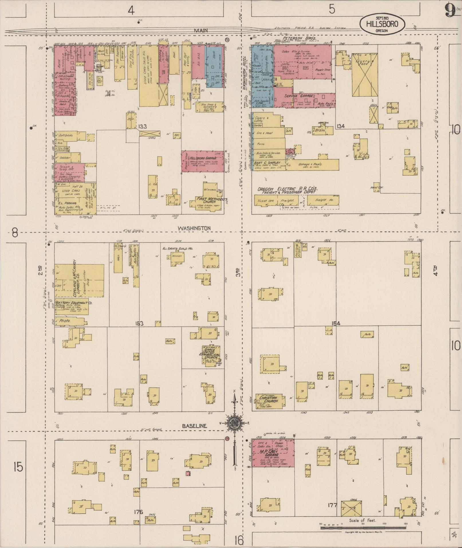 Sanborn Fire Insurance Map from Hillsboro, Washington County, Oregon (1921), Sheet #0009 - Complete Map Set gallery image, historic Sanborn map, vintage wall art, Oregon Oregon