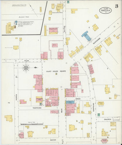 Sanborn Fire Insurance Map from Edgefield, Edgefield County, South Carolina (1904), Sheet #0003 - Complete Map Set gallery image, historic Sanborn map, vintage wall art, South Carolina South Carolina
