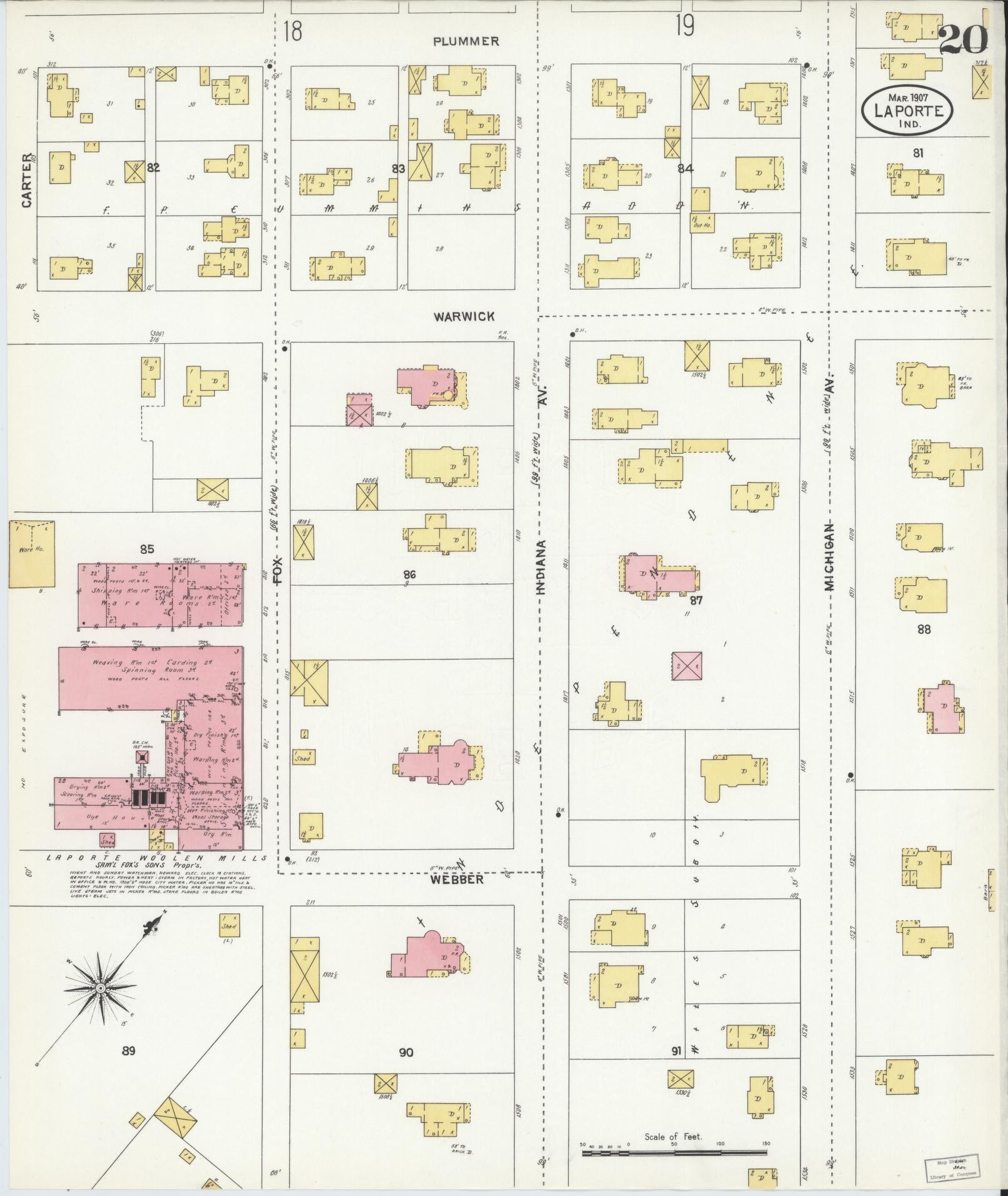 Sanborn Fire Insurance Map from La Porte, La Porte County, Indiana (1907), Sheet #0020 - Historic Sanborn Fire Insurance Map Print, vintage old map wall art, antique decor, genealogy gift, Indiana Indiana map