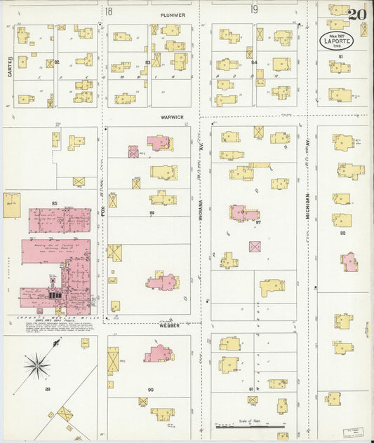 Sanborn Fire Insurance Map from La Porte, La Porte County, Indiana (1907), Sheet #0020 - Historic Sanborn Fire Insurance Map Print, vintage old map wall art, antique decor, genealogy gift, Indiana Indiana map