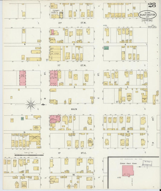 Sanborn Fire Insurance Map from Huntington, Cabell County, West Virginia (1898), Sheet #0028 - Historic Sanborn Fire Insurance Map Print, vintage old map wall art, antique decor, genealogy gift, West Virginia West Virginia map