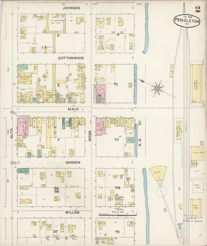 Sanborn Fire Insurance Map from Pendleton, Umatilla County, Oregon (1888), Sheet #0002 - Complete Map Set gallery image, historic Sanborn map, vintage wall art, Oregon Oregon