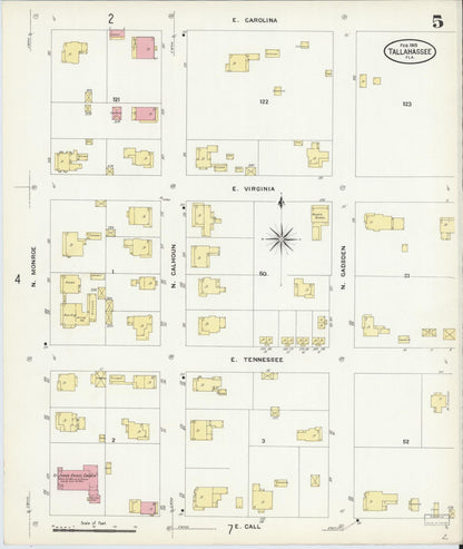 Sanborn Fire Insurance Map from Tallahassee, Leon County, Florida (1909), Sheet #0005 - Complete Map Set gallery image, historic Sanborn map, vintage wall art, Florida Florida