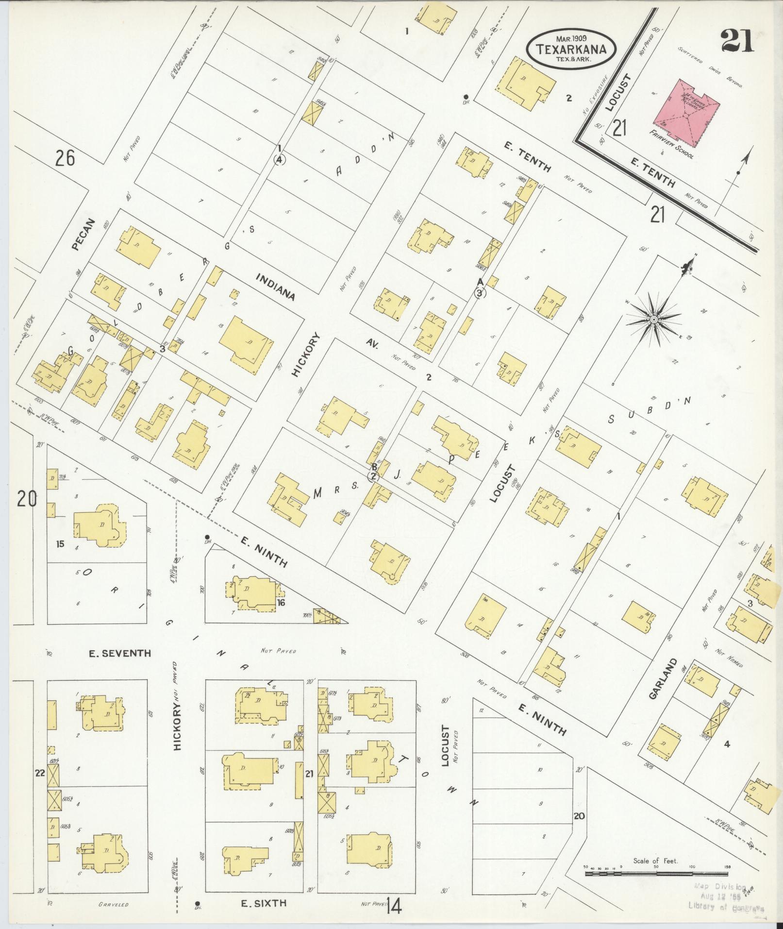 Sanborn Fire Insurance Map from Texarkana, Bowie County, Texas (1909), Sheet #0021 - Complete Map Set gallery image, historic Sanborn map, vintage wall art, Texas Texas
