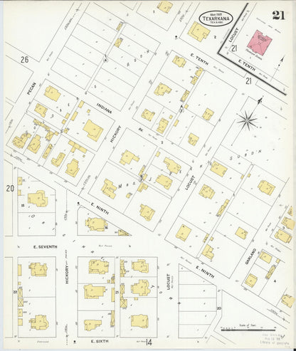 Sanborn Fire Insurance Map from Texarkana, Bowie County, Texas (1909), Sheet #0021 - Complete Map Set gallery image, historic Sanborn map, vintage wall art, Texas Texas
