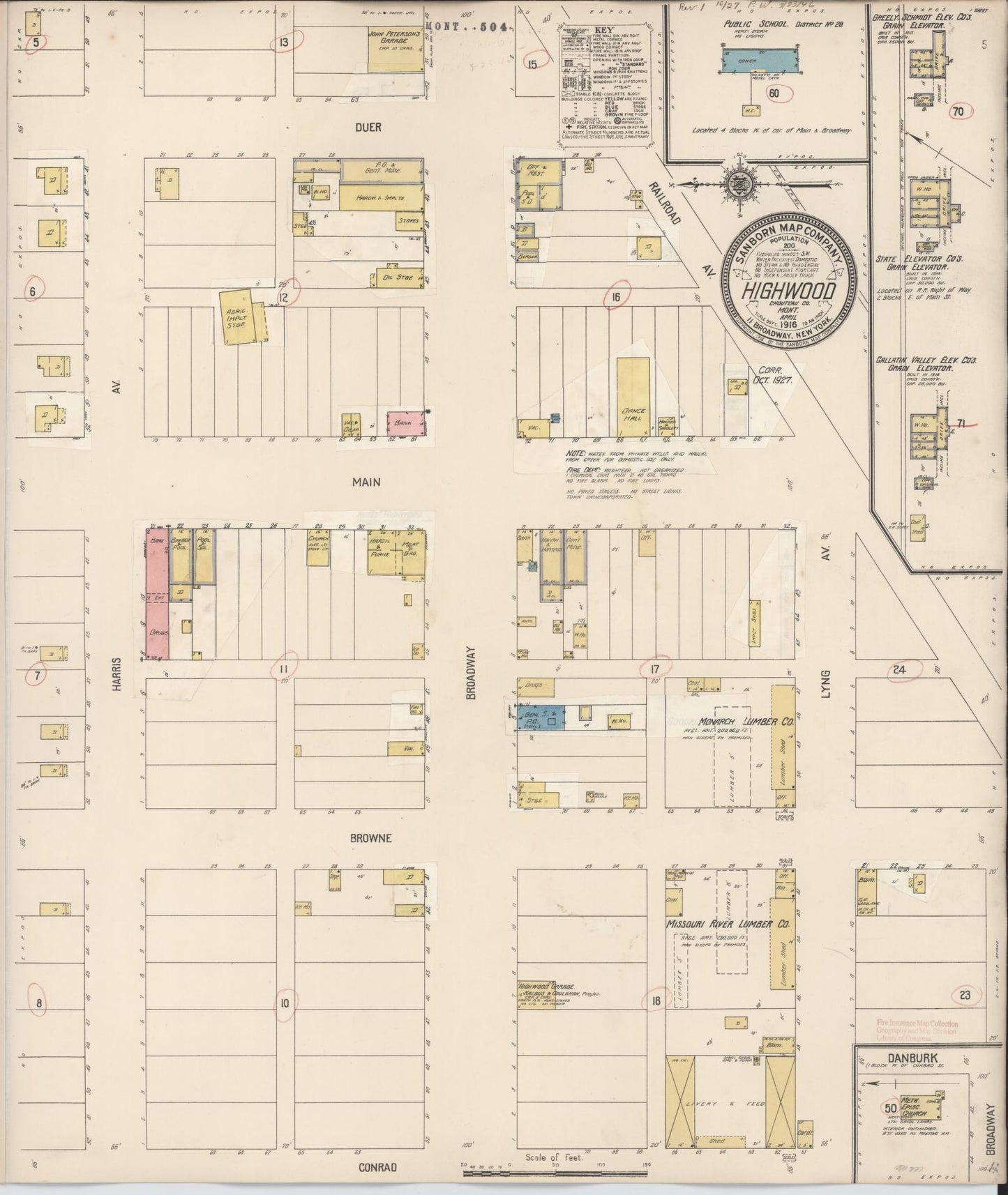 Sanborn Fire Insurance Map from Highwood, Chouteau County, Montana (1927), Sheet #0001 - Historic Sanborn Fire Insurance Map Print, vintage old map wall art, antique decor, genealogy gift, Montana Montana map