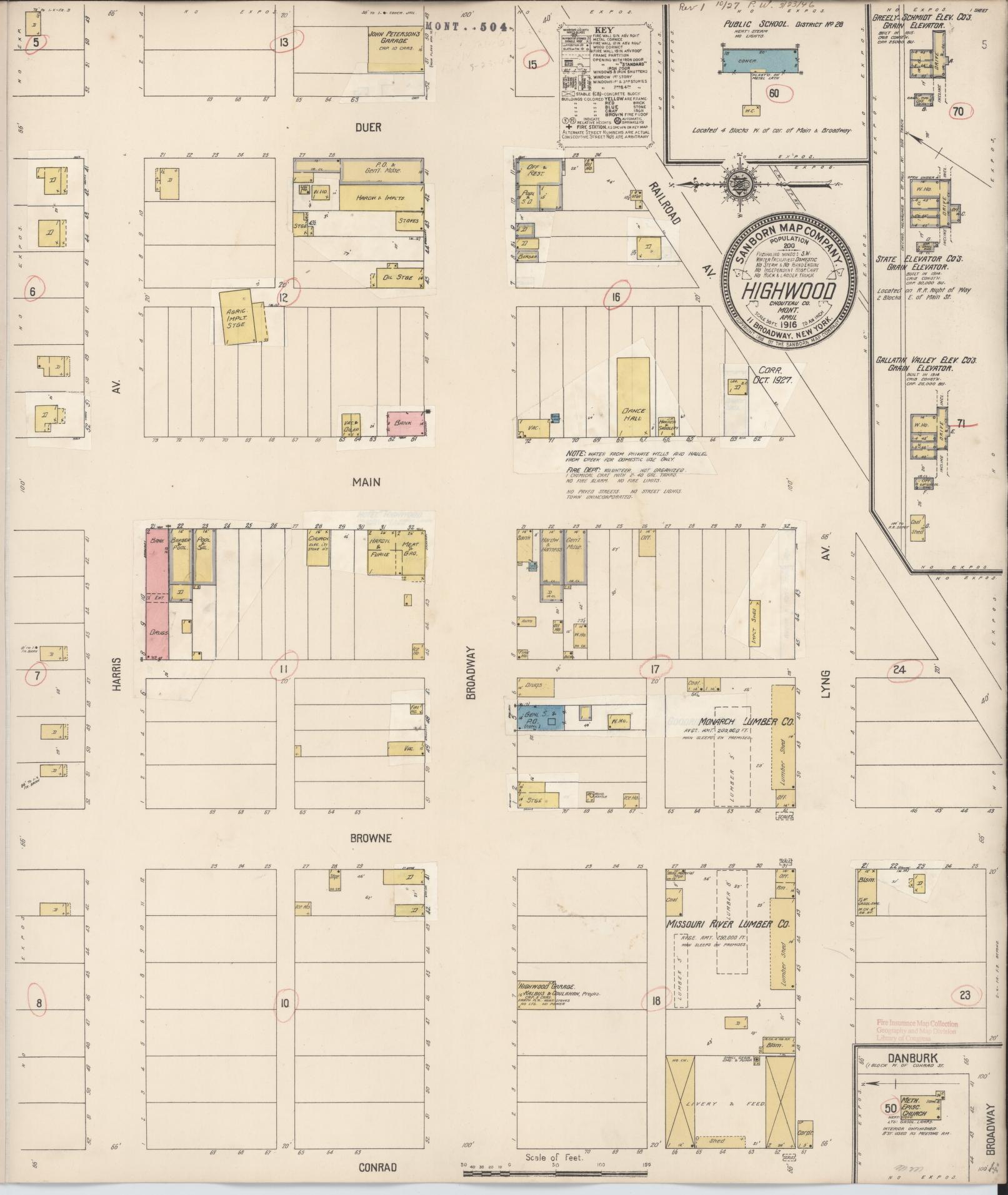 Sanborn Fire Insurance Map from Highwood, Chouteau County, Montana (1927), Sheet #0001 - Historic Sanborn Fire Insurance Map Print, vintage old map wall art, antique decor, genealogy gift, Montana Montana map