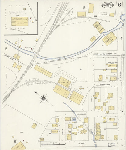Sanborn Fire Insurance Map from Martinez, Contra Costa County, California (1908), Sheet #0006 - Complete Map Set gallery image, historic Sanborn map, vintage wall art, California California