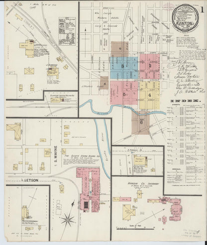 Sanborn Fire Insurance Map from Kenton, Hardin County, Ohio (1888), Sheet #0001 - Historic Sanborn Fire Insurance Map Print, vintage old map wall art, antique decor, genealogy gift, Ohio Ohio map